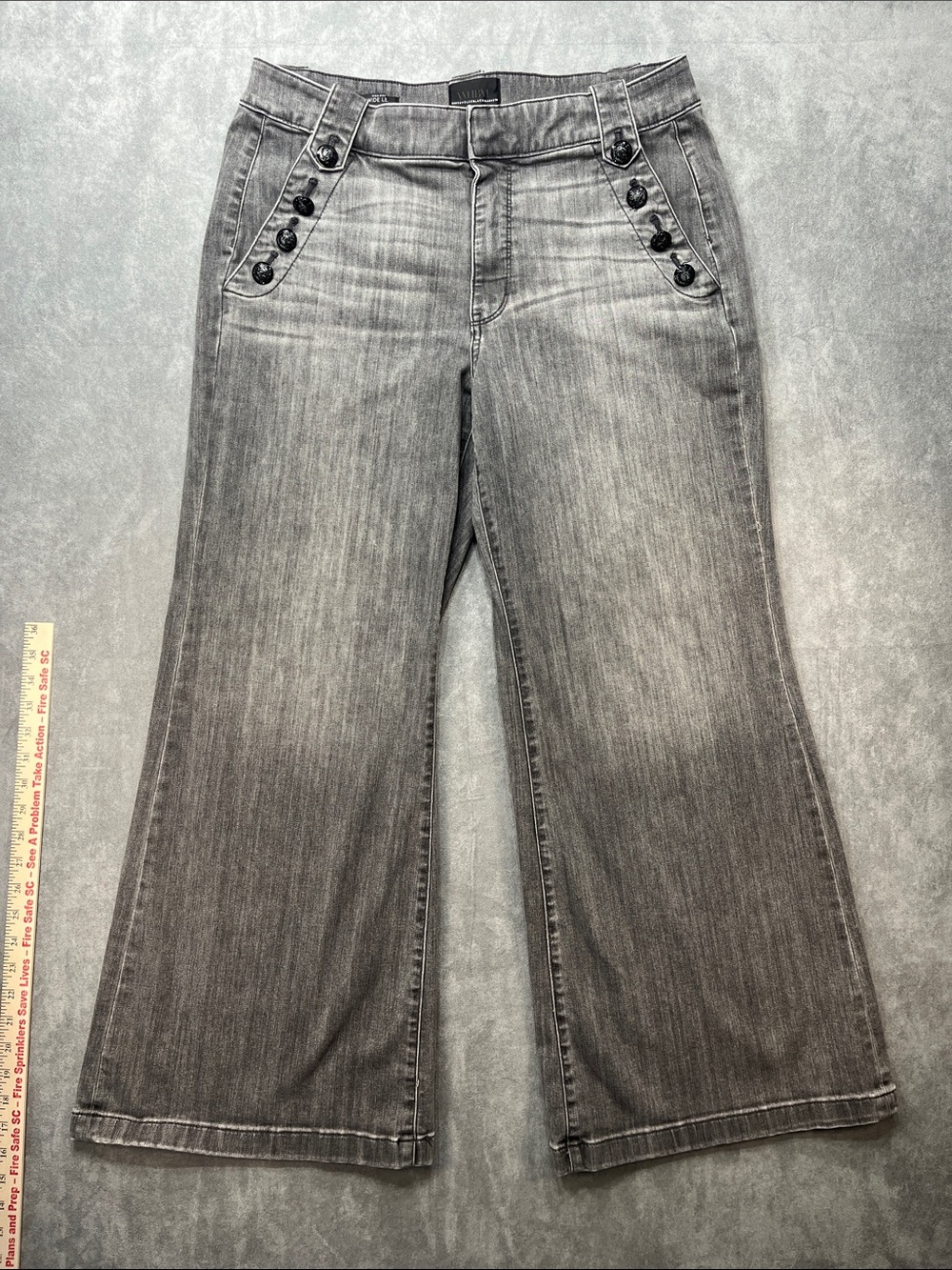 WHBM High Rise Wide Leg Sailor Jeans Gray Button Detail Size 16